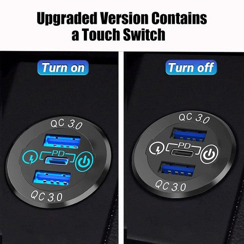 Type C + Dual QC 3.0 USB Socket with Dust Cover