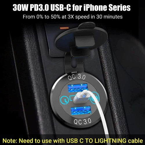 Type C + Dual QC 3.0 USB Socket with Dust Cover