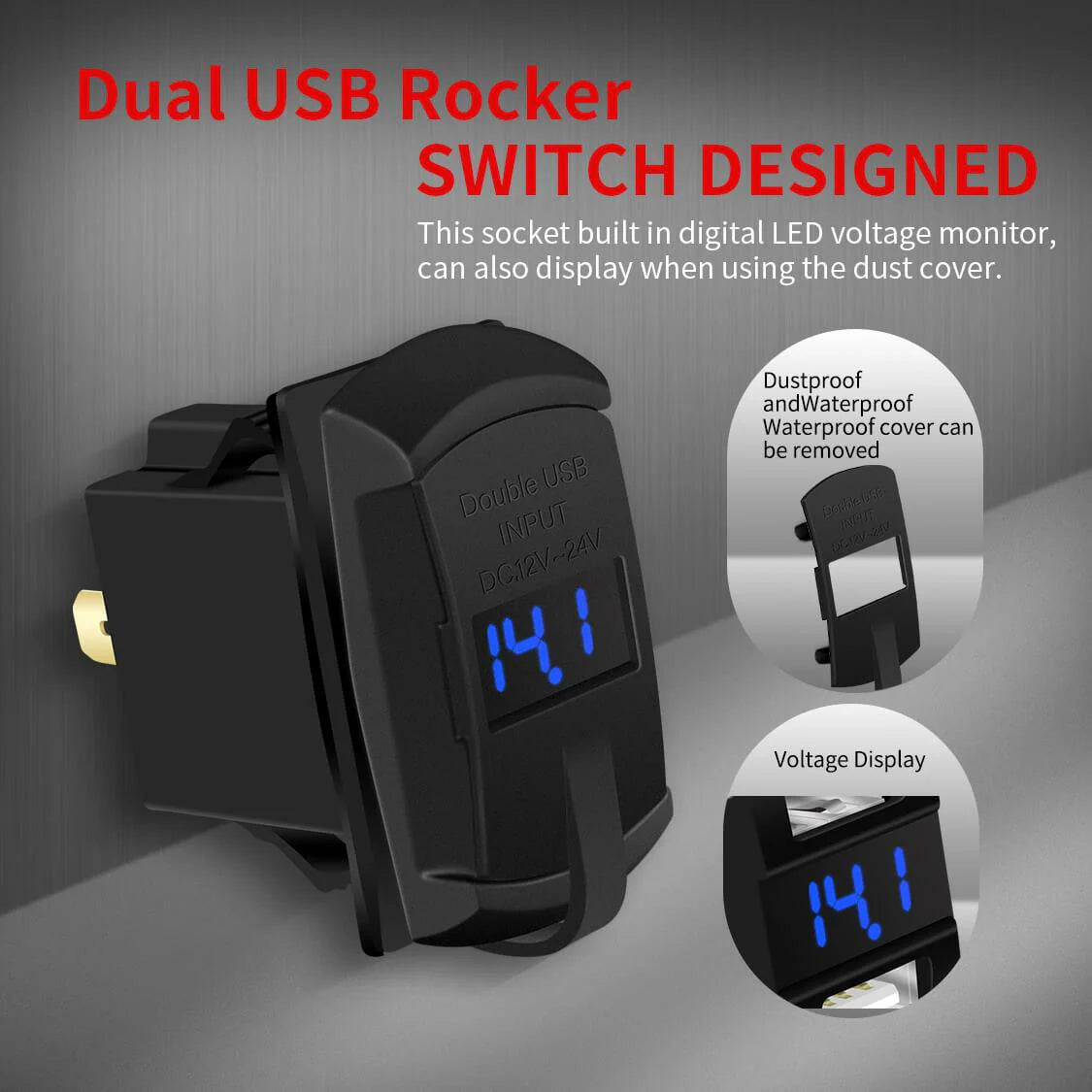 Rocker Switch Style 4.2A Dual USB Power Outlet with Dust Cover