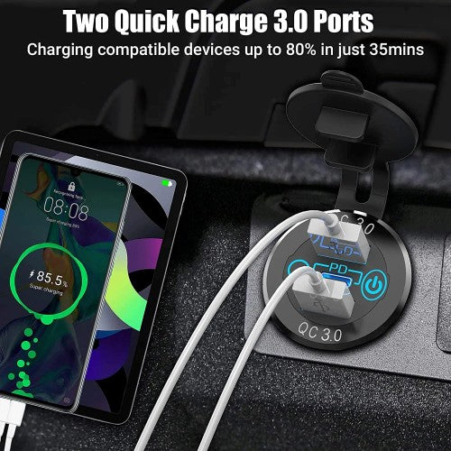 Type C + Dual QC 3.0 USB Socket with Dust Cover