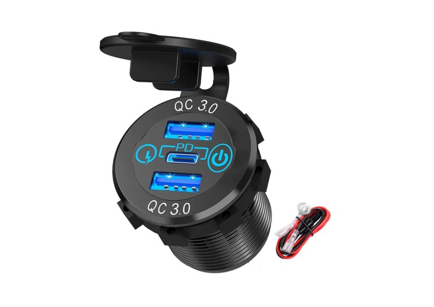 Type C + Dual QC 3.0 USB Socket with Dust Cover