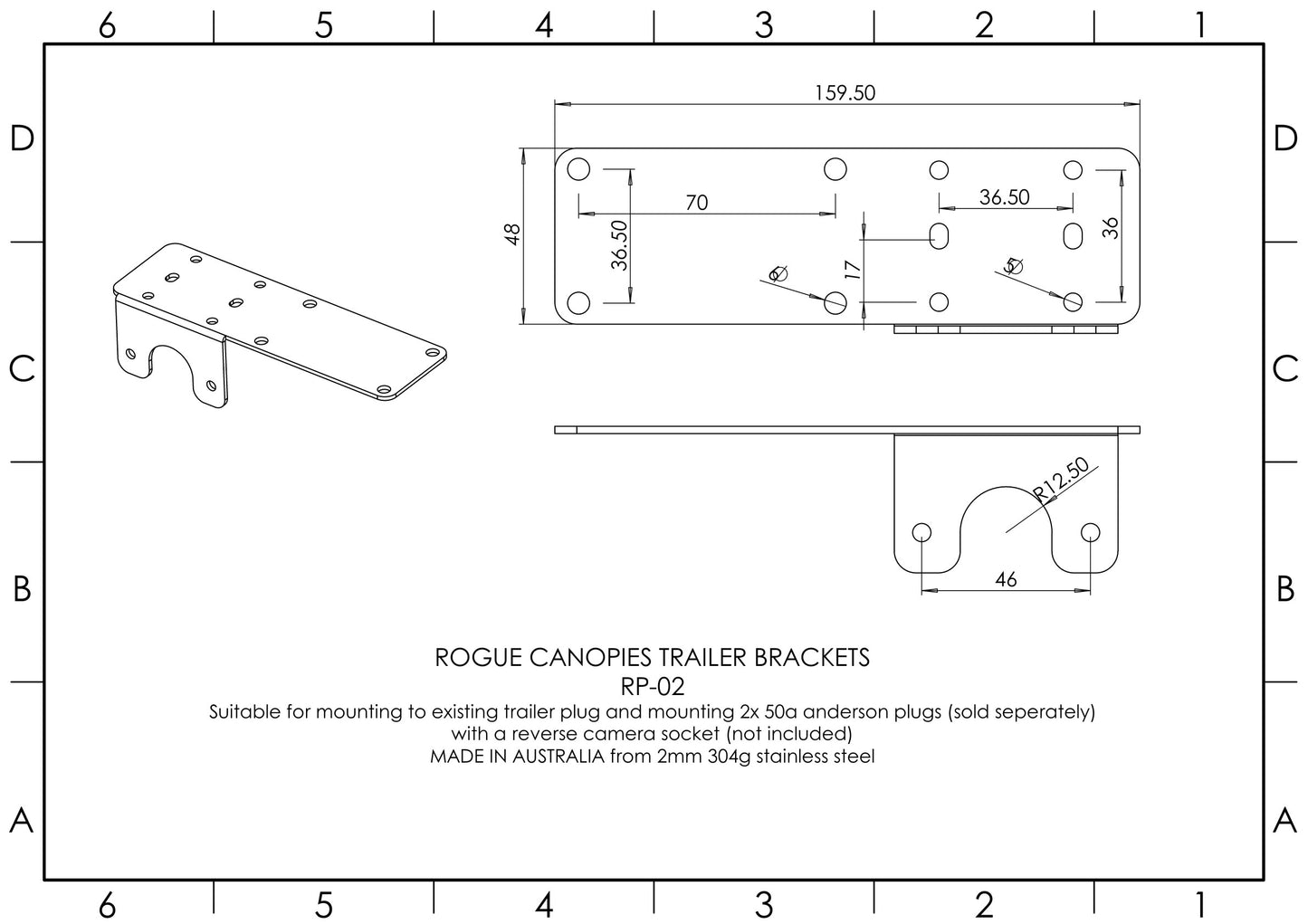 Trailer Bracket to Mount Existing Trailer Socket & Dual 50a Anderson Plugs with a Reverse Camera Socket