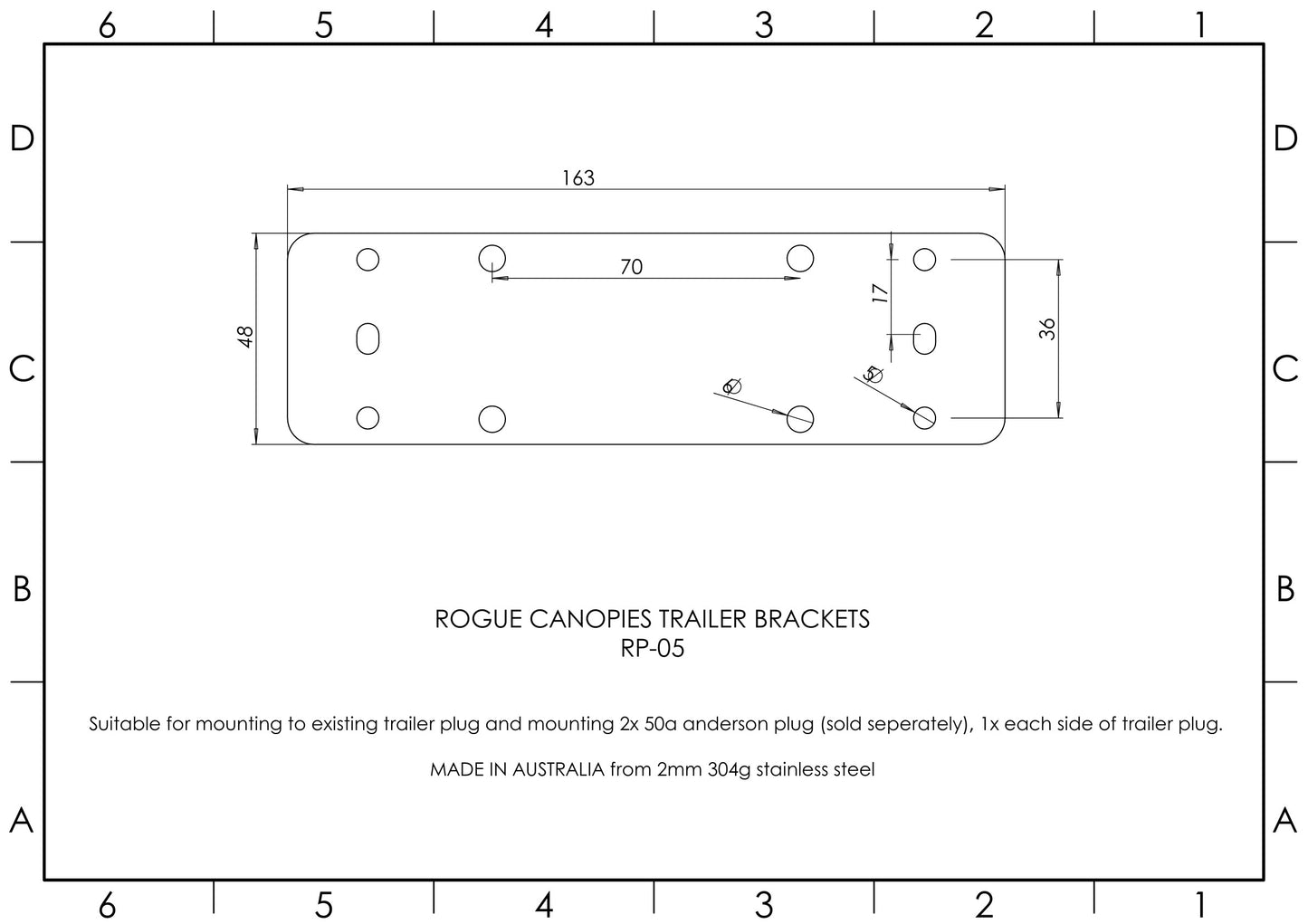 Trailer Bracket to Mount Existing Trailer Plug & Mount 2x 50A Anderson Plugs, 1x Each Side of Trailer Plug
