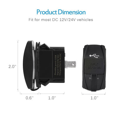 Rocker Switch Style 3.1A Dual USB Power Outlet with Dust Cover