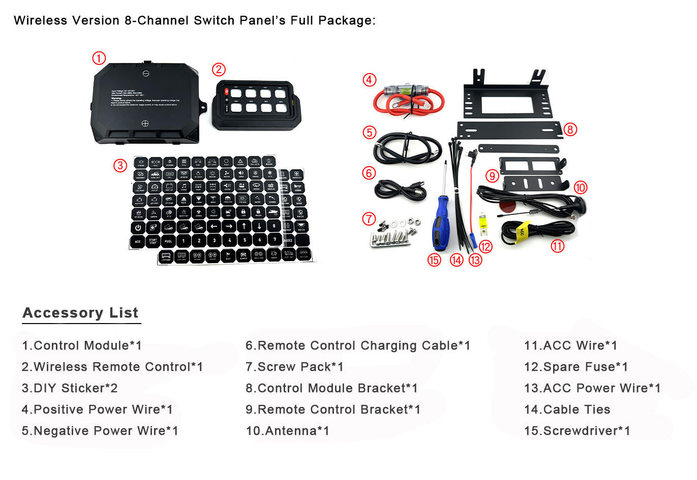 Rogue 12V/24V 8 Gang Wireless Switch Panel with Magnetic Charging Cradle