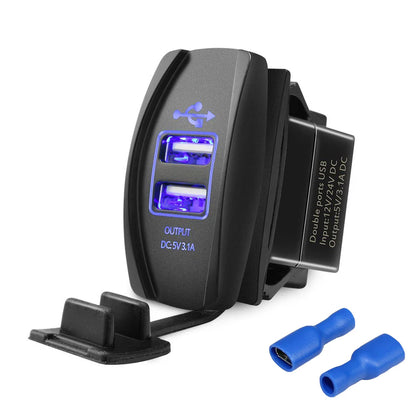 Rocker Switch Style 3.1A Dual USB Power Outlet with Dust Cover