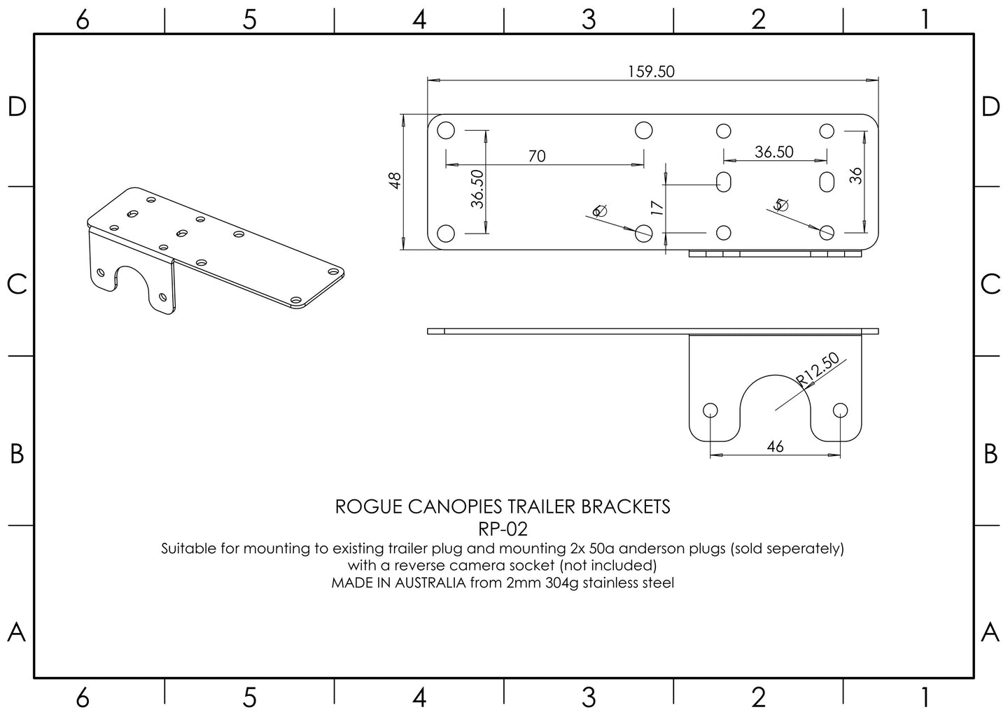 Trailer Bracket to Mount Existing Trailer Socket & Dual 50a Anderson Plugs with a Reverse Camera Socket
