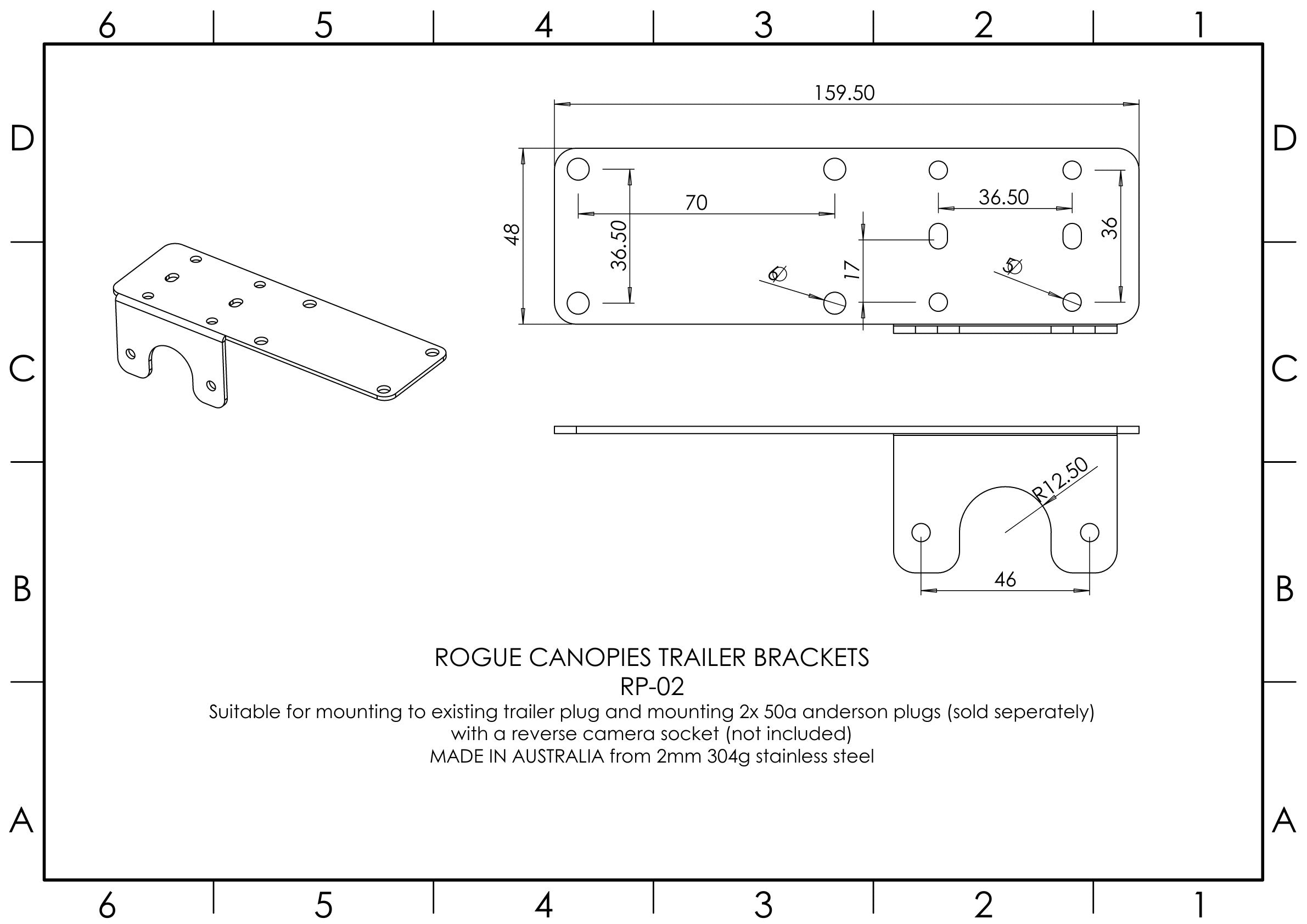 Trailer Bracket to Mount Existing Trailer Socket & Dual 50a Anderson Plugs with a Reverse Camera Socket