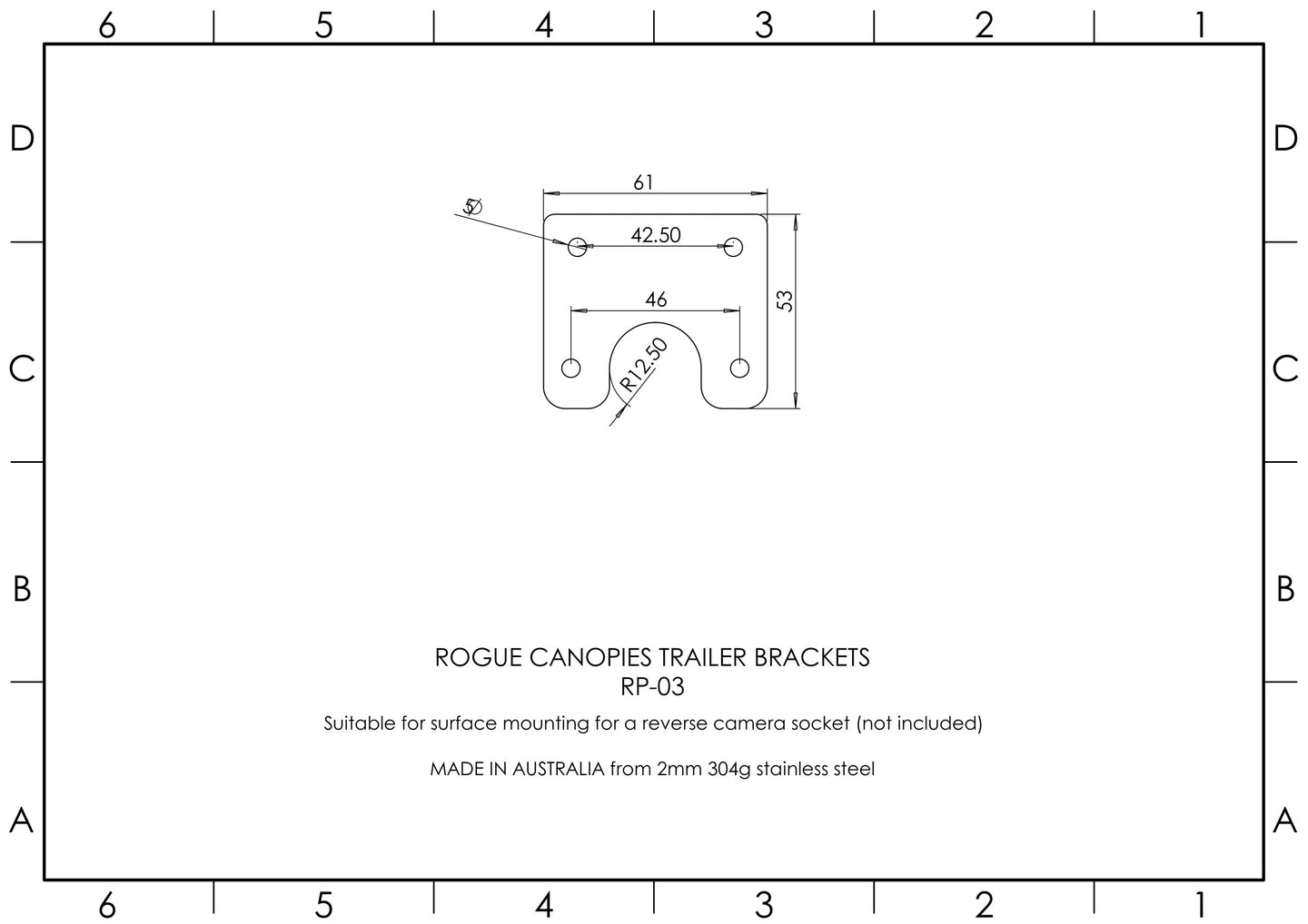 Trailer Bracket Reverse Camera Socket Mounting Plate