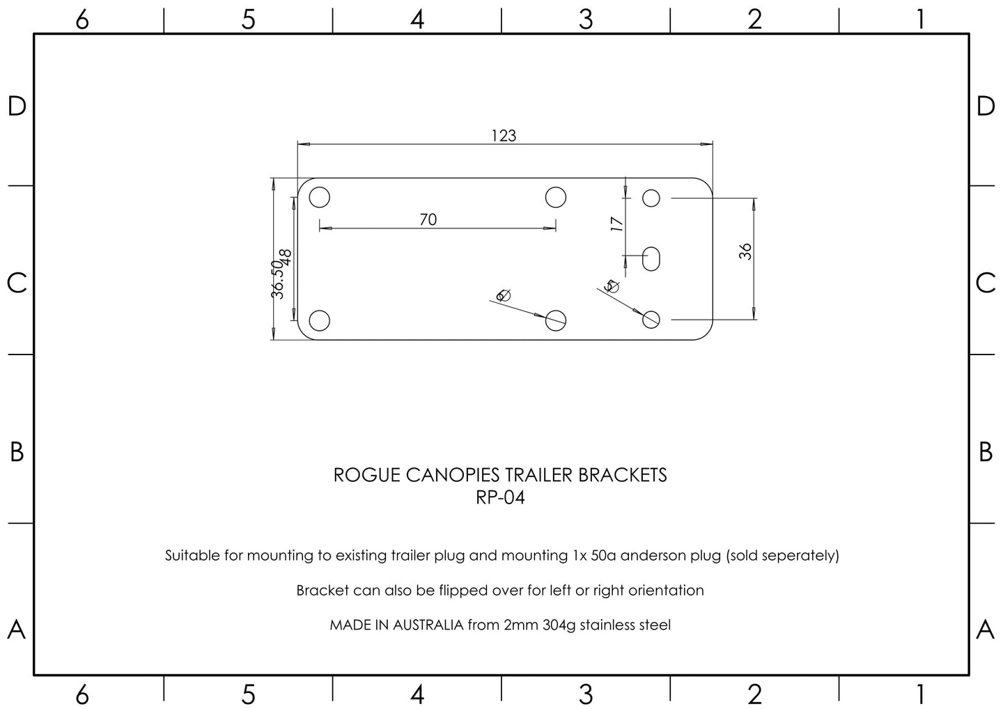 Trailer Bracket to Mount Existing Trailer Plug & Mount 1x 50A Anderson Plug