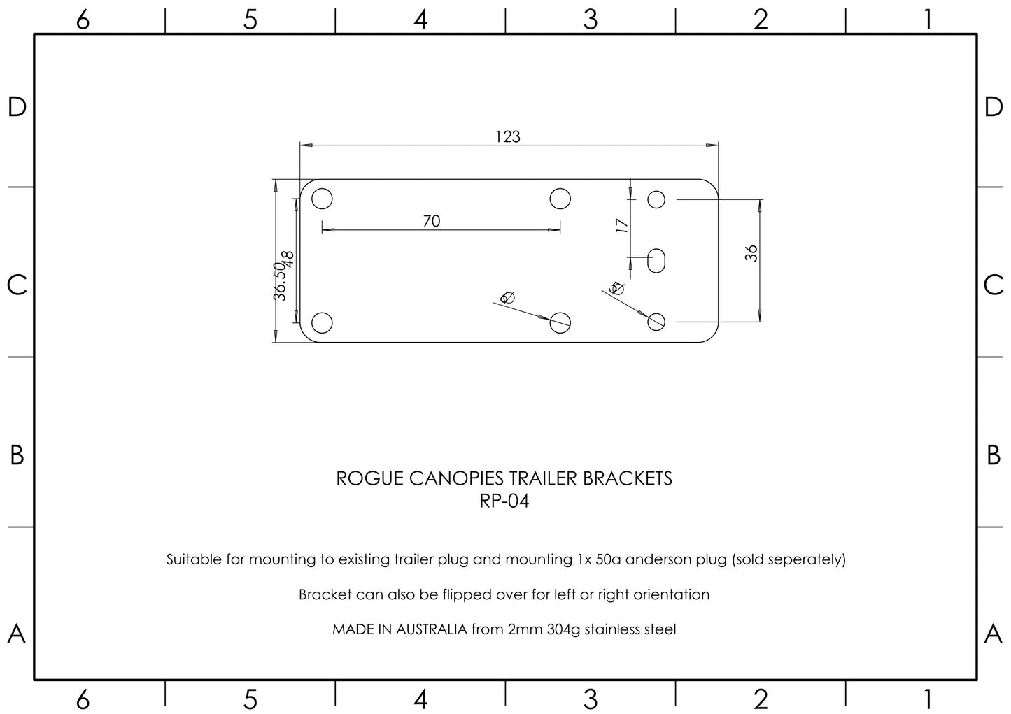 Trailer Bracket to Mount Existing Trailer Plug & Mount 1x 50A Anderson Plug
