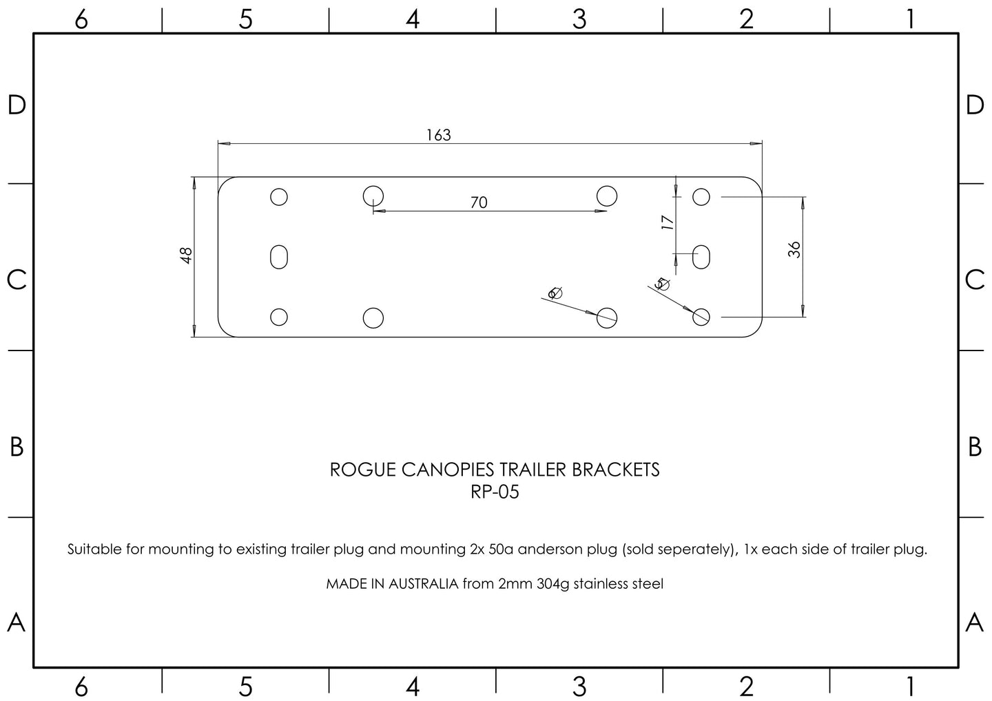 Trailer Bracket to Mount Existing Trailer Plug & Mount 2x 50A Anderson Plugs, 1x Each Side of Trailer Plug