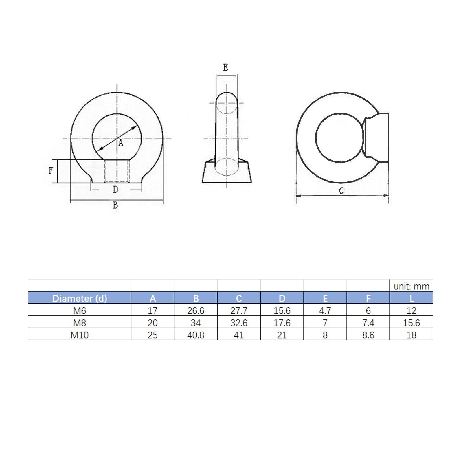 M8 Stainless Steel Tie Down Ring / Eye Bolt